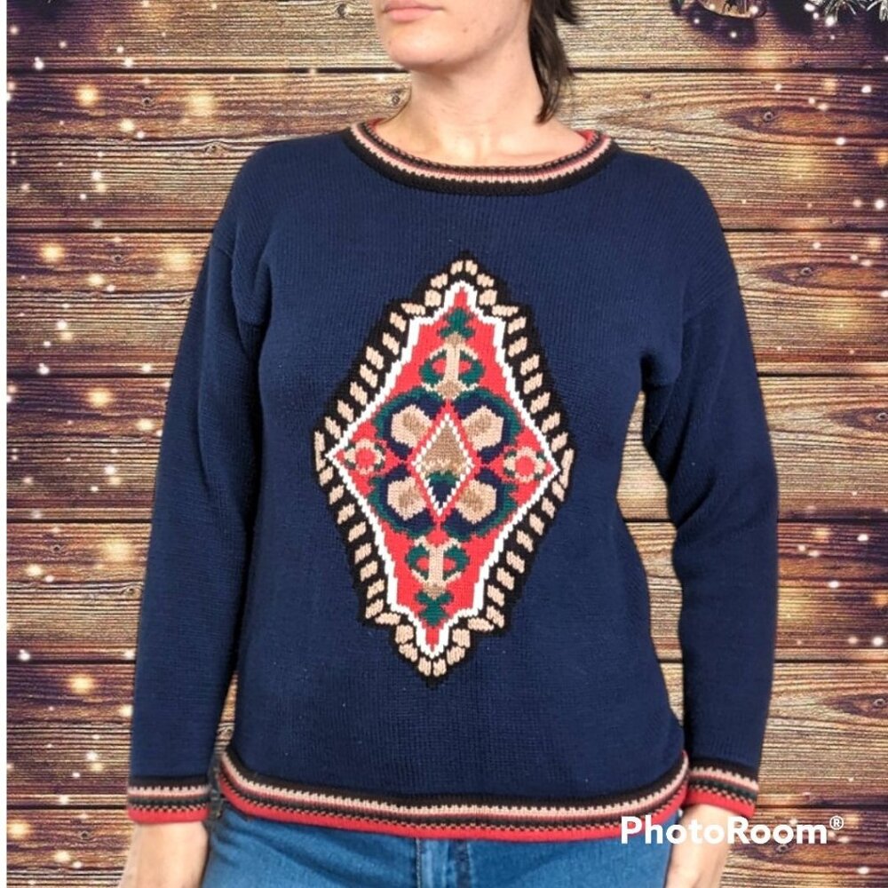 Vintage 80s Robert Scott Handknit Sweater Cotton Size Large